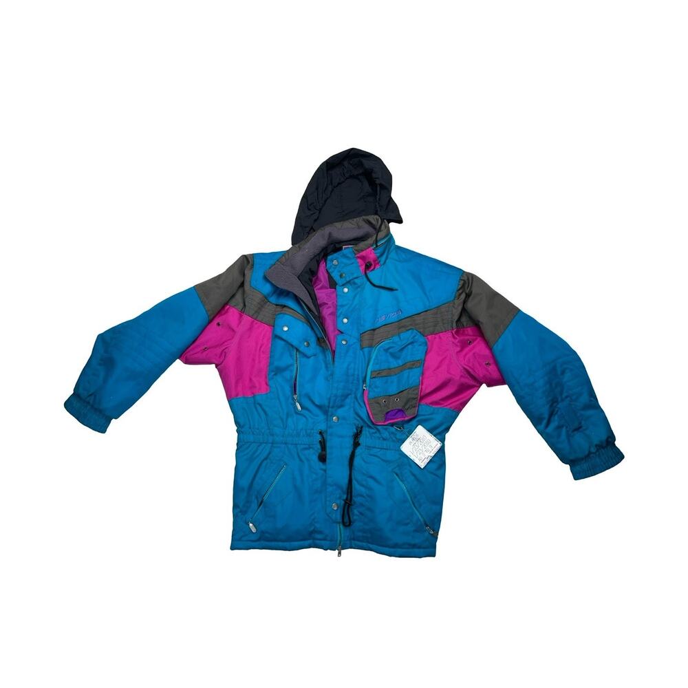 Vintage Nevica Ski Jacket Colorblock Teal Purple Gray 80s 90s Winter Size 46